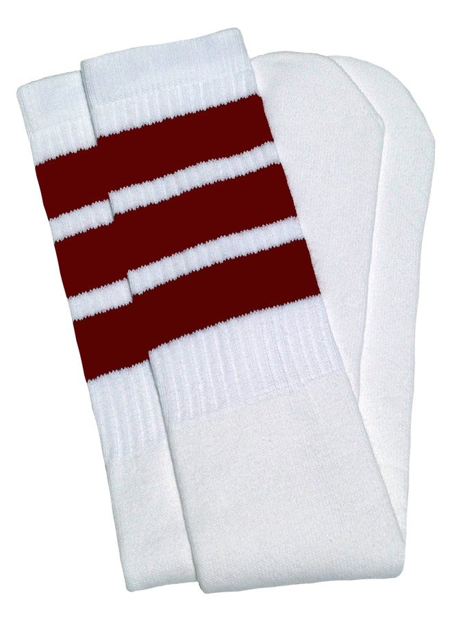 SKATERSOCKS جوارب تزلج بيضاء طويلة تصل إلى الركبة بطول 22 بوصة مع خطوط عنابية، النمط 1 - Image 1